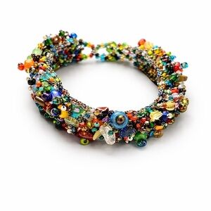 Artisan Multicolor Seed Bead Bracelet Statement Glass Beaded Wrap Adjustable